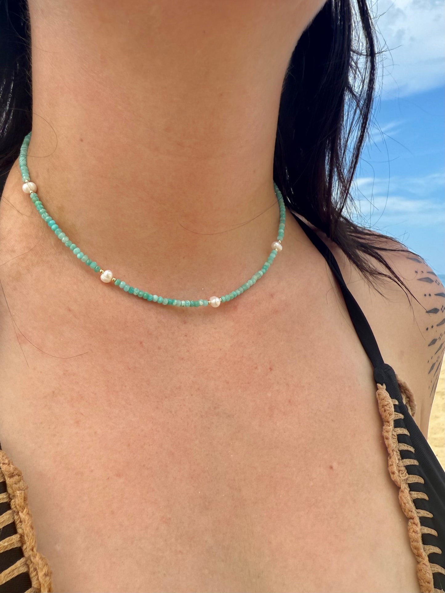 Amazonite & Pearl Beaded Necklace