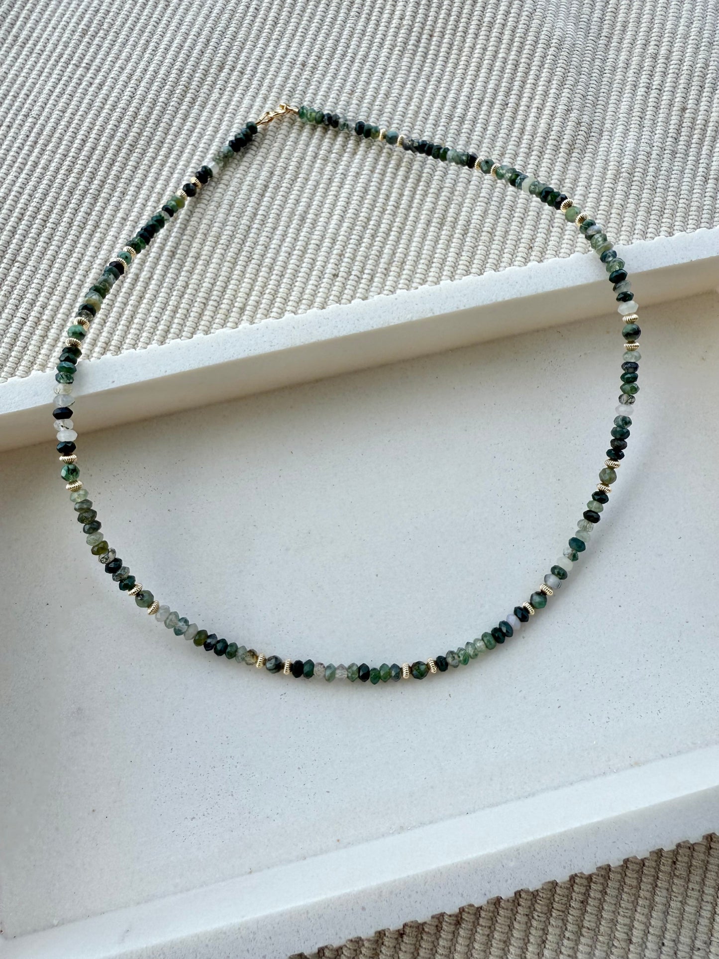 Moss Agate & Emerald Beaded Necklace