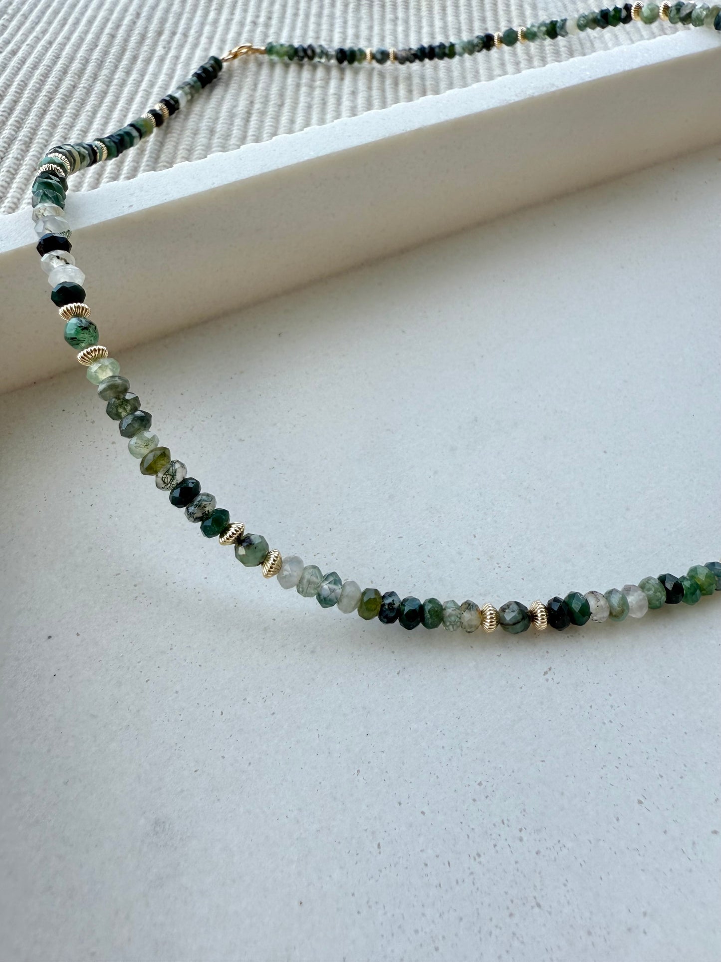 Moss Agate & Emerald Beaded Necklace