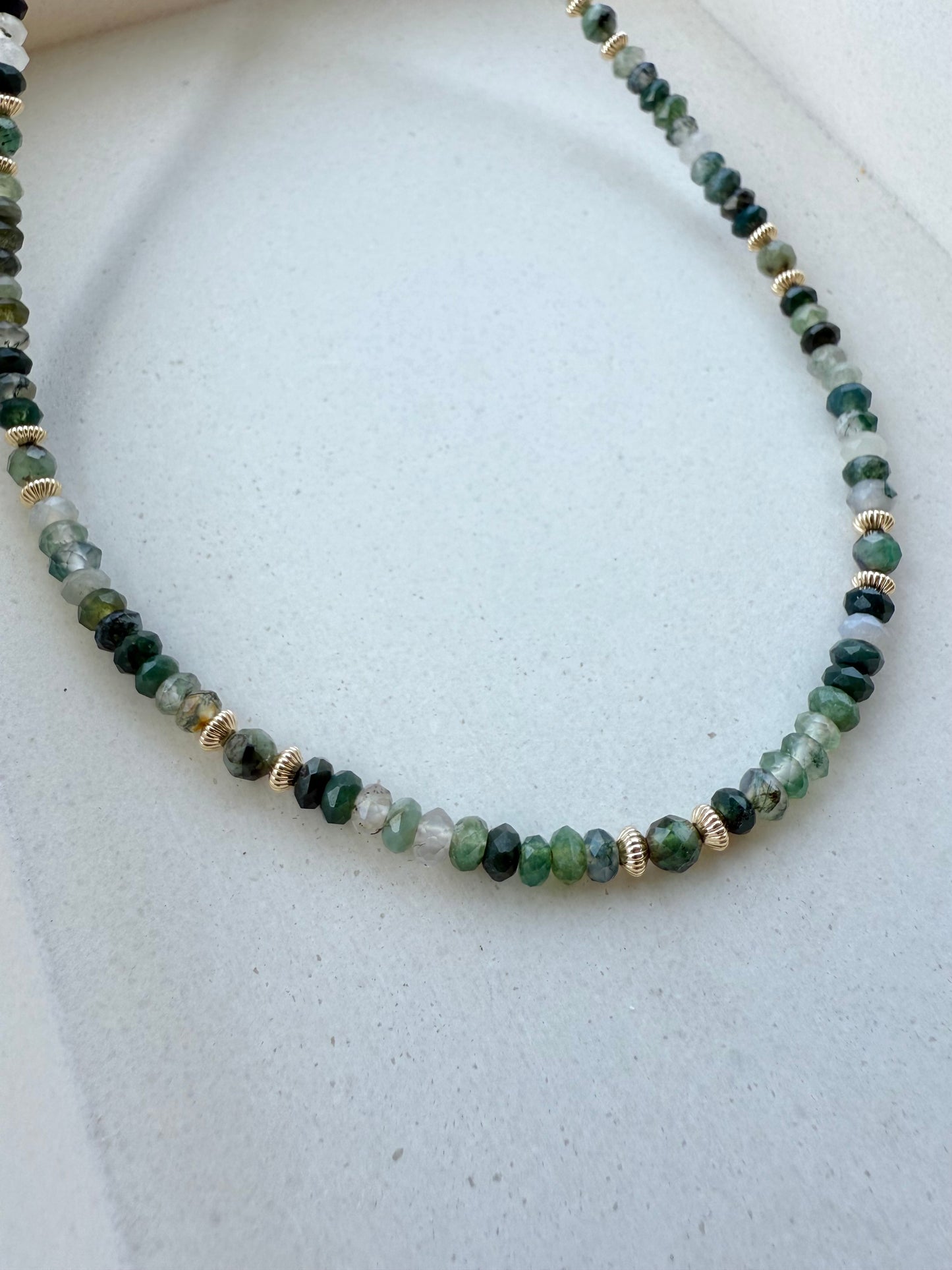 Moss Agate & Emerald Beaded Necklace