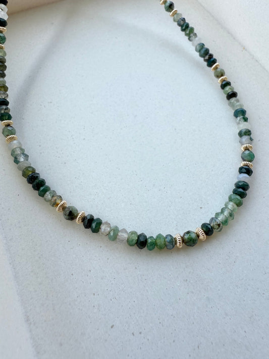 Moss Agate & Emerald Beaded Necklace