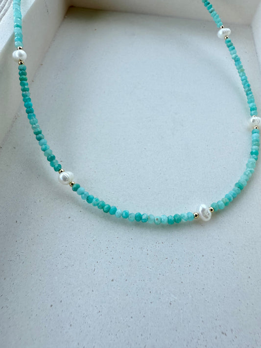 Amazonite & Pearl Beaded Necklace