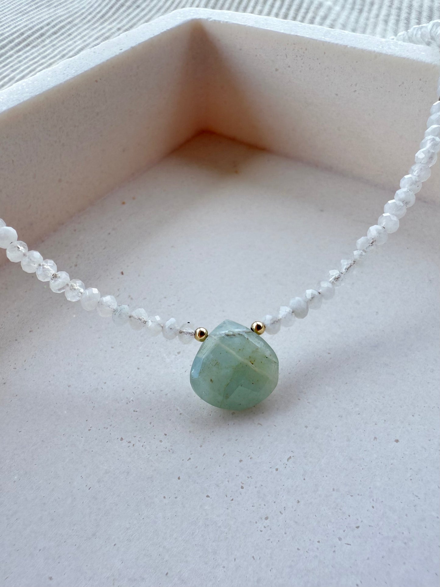 Moonstone & Aquamarine Beaded Necklace