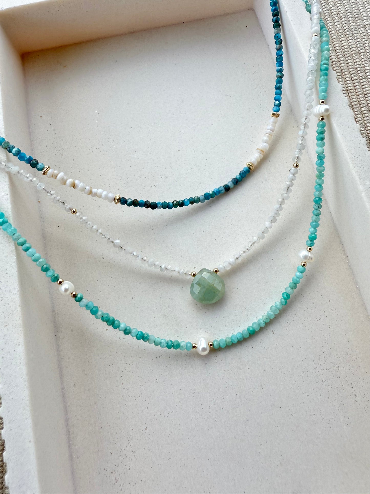 Moonstone & Aquamarine Beaded Necklace