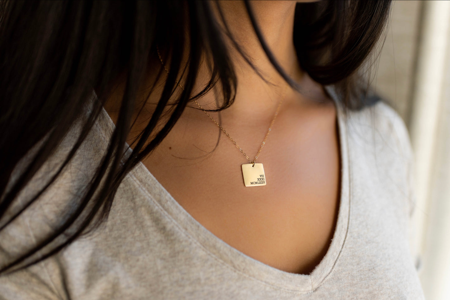 Engraved Roman Numerals Necklace