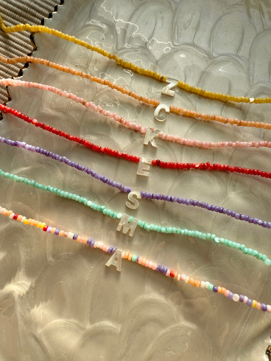 Initial Shell Beaded Necklace
