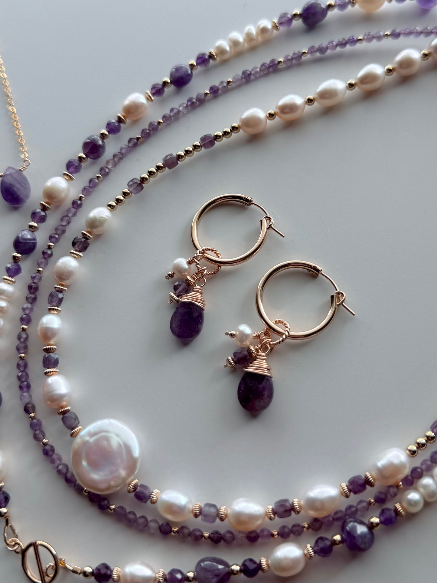 Amethyst + Gold Beaded Necklace