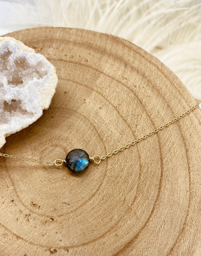 Labradorite Faceted Circle Necklace