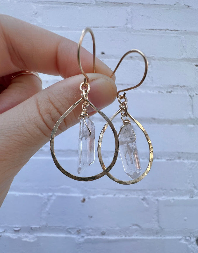 Clear Quartz Small Tear Drop Hoops