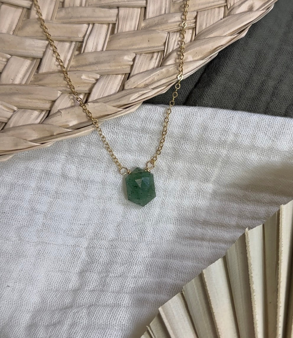 Faceted Green Strawberry Quartz Necklace