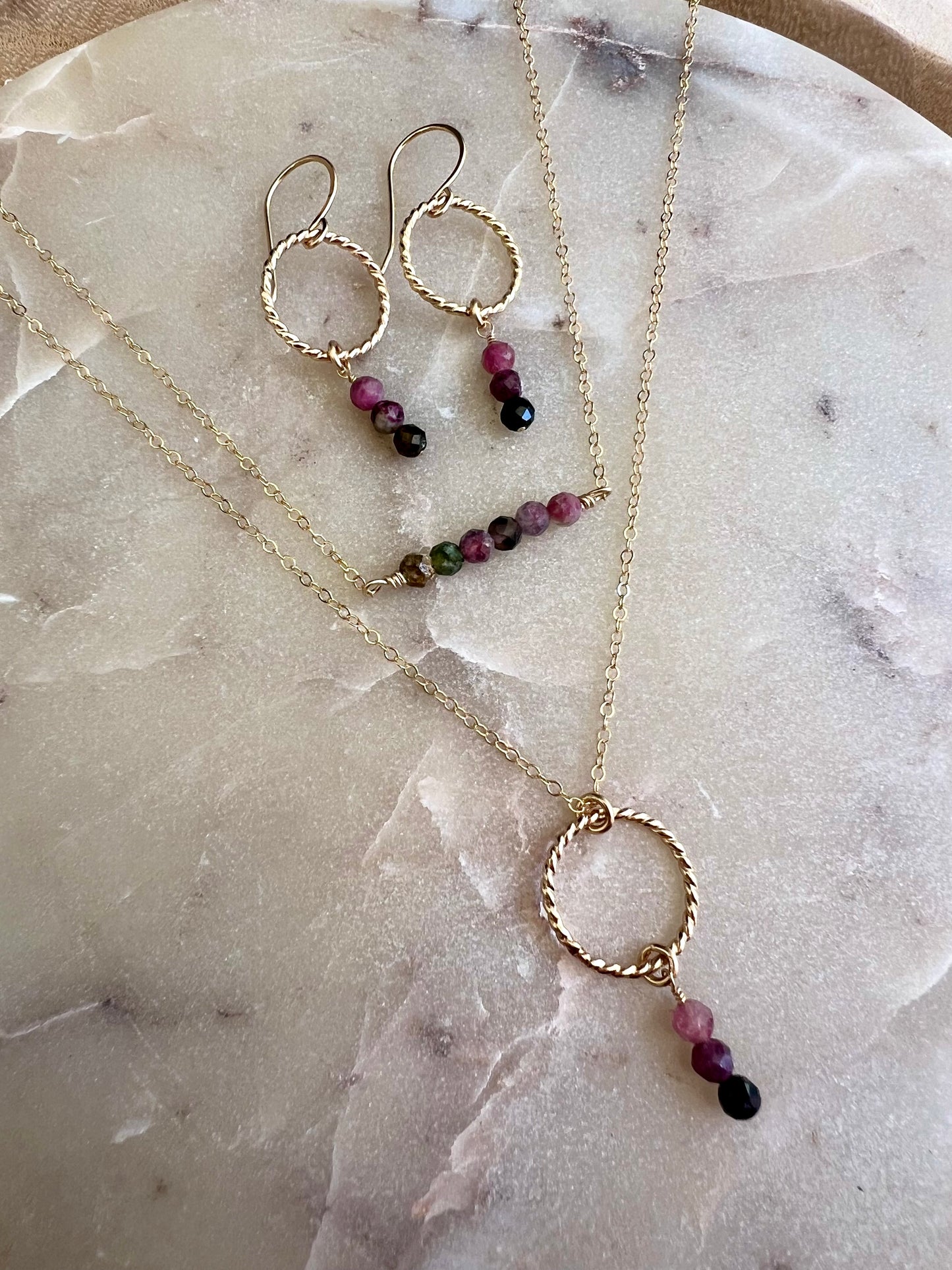 Tourmaline Circle Twist Necklace