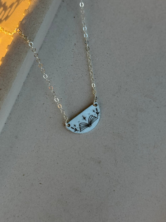 Open Book Half Circle Necklace