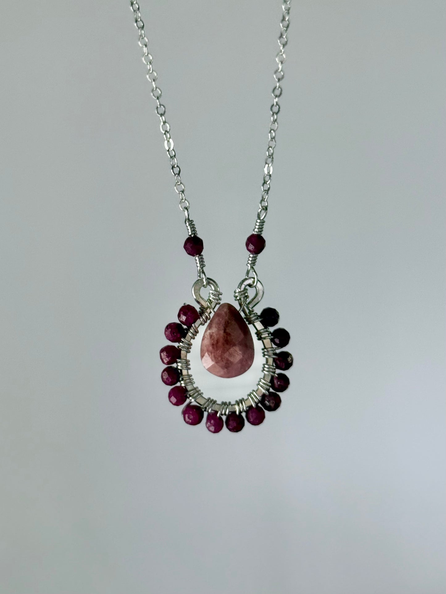 Ruby Halo Pendent Necklace