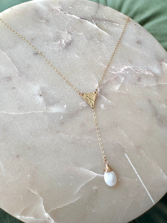 Triangle Moonstone Lariat Necklace