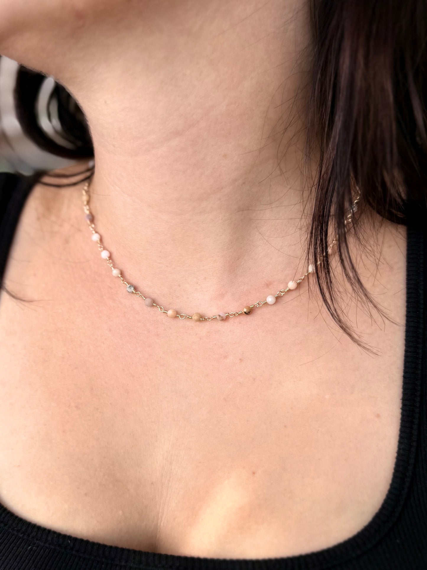 Pink Opal Beaded Station Necklace