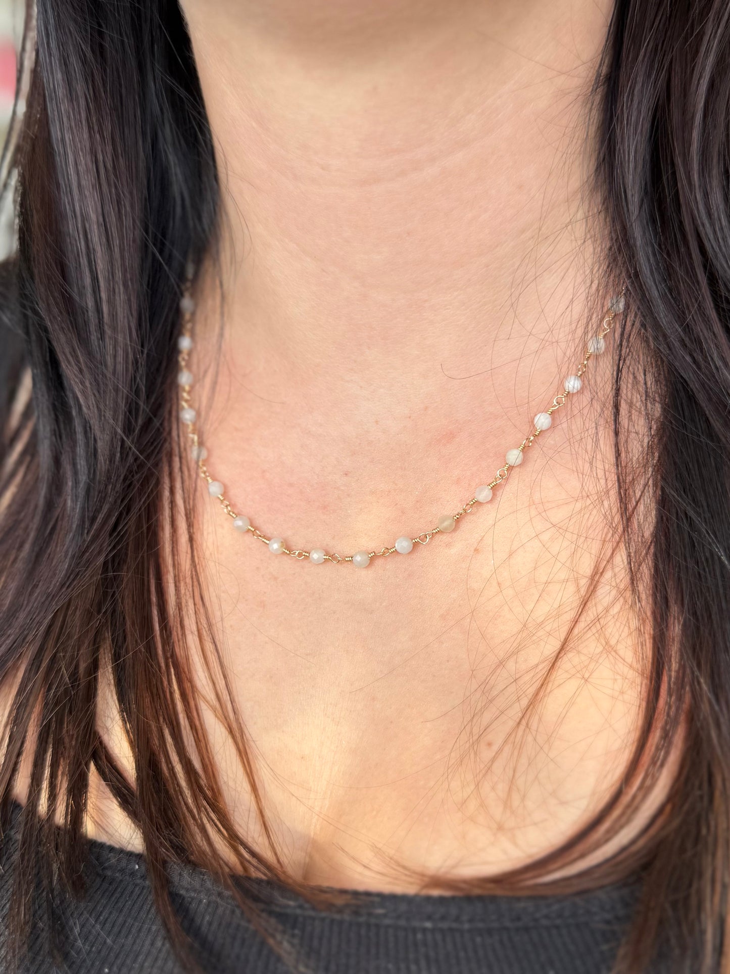 Moonstone Beaded Station Necklace