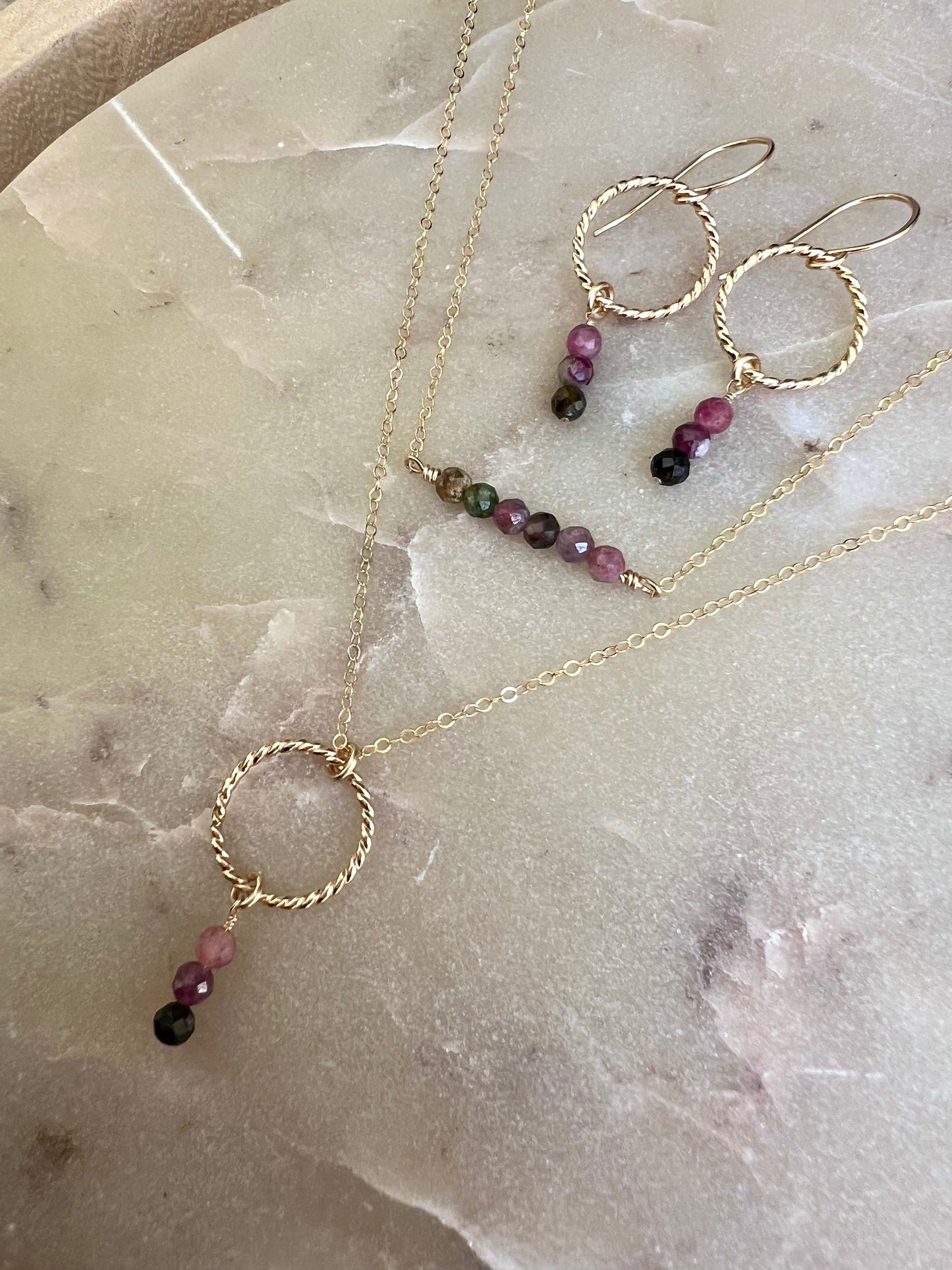 Tourmaline Circle Twist Necklace