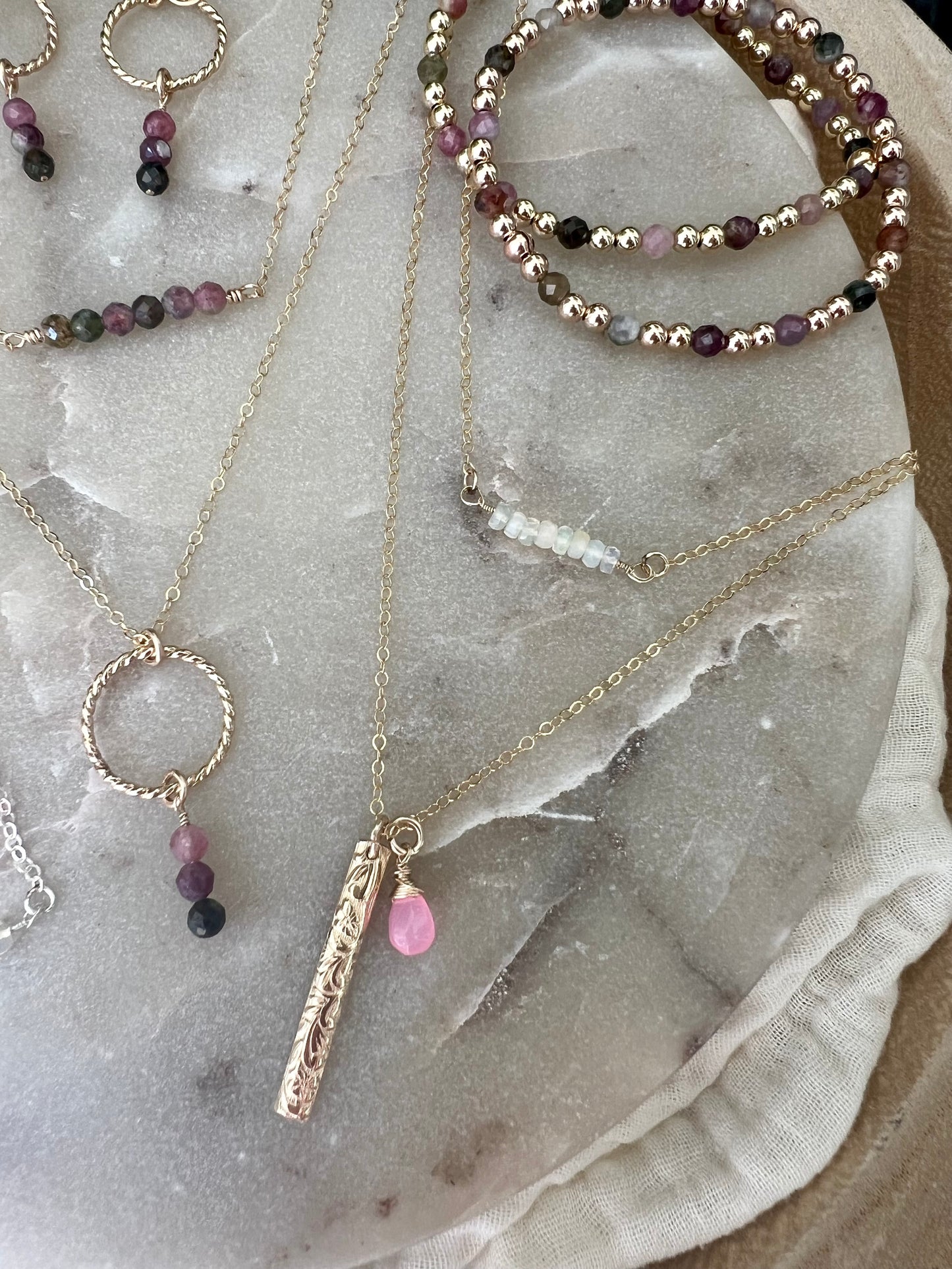 Tourmaline Circle Twist Necklace