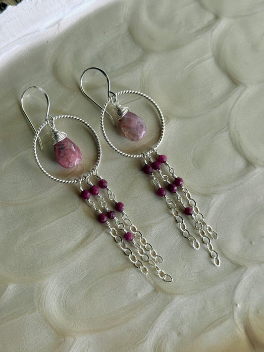 Ruby Cascade Hoop Earrings