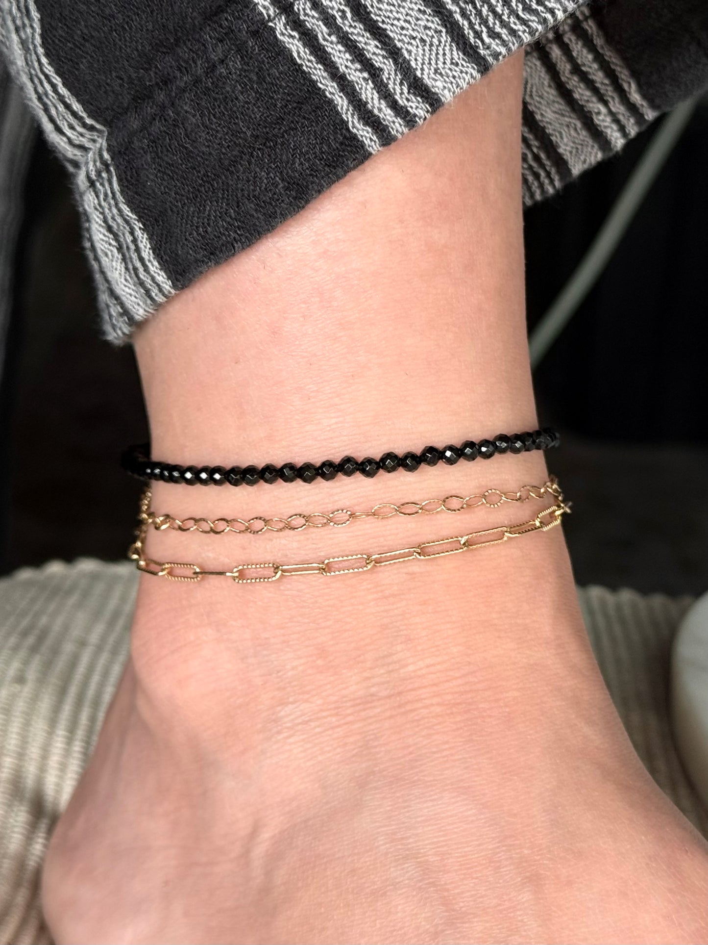 Black Spinel Beaded Anklet