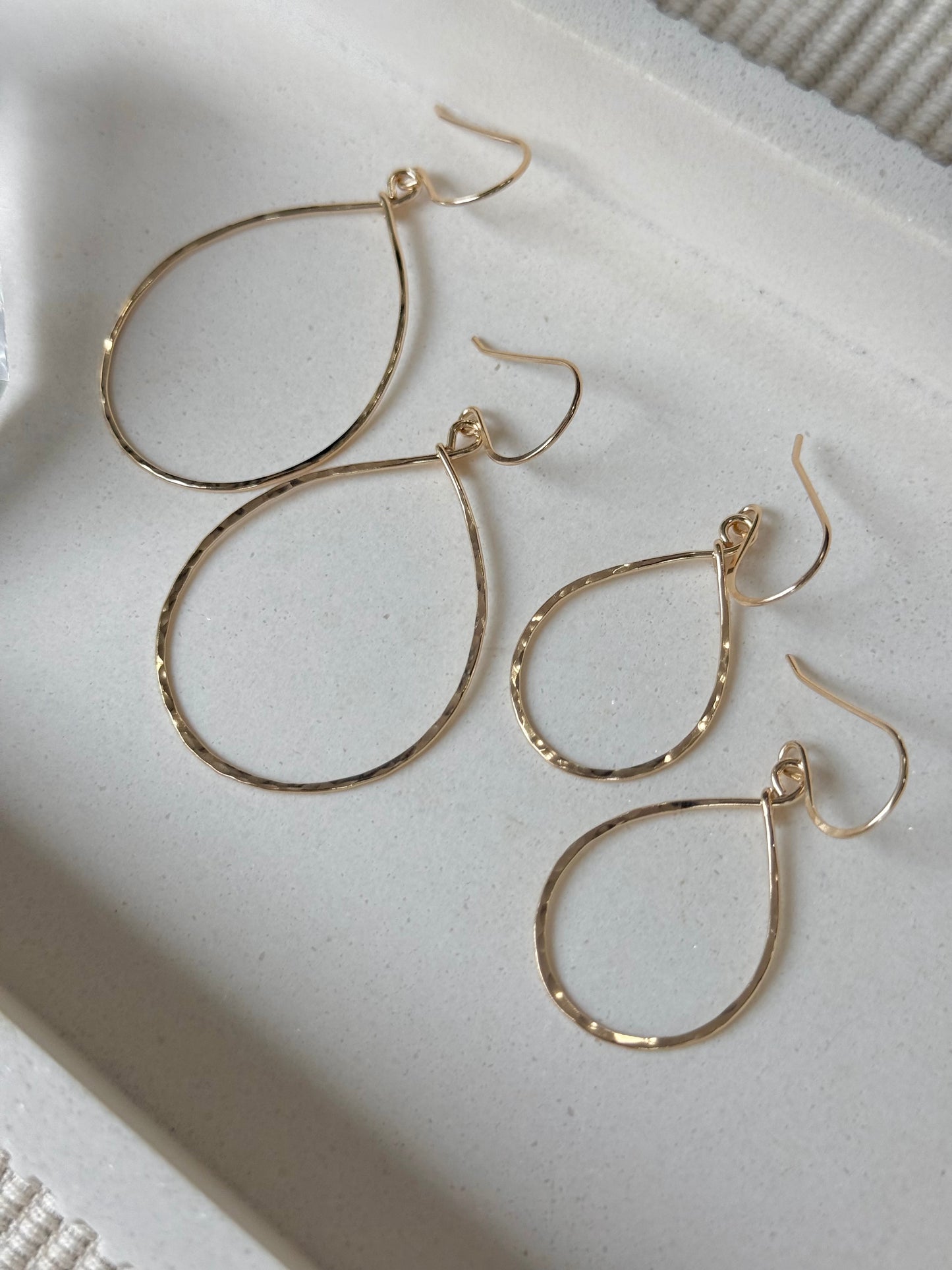 Tear Drop Hammered Hoops