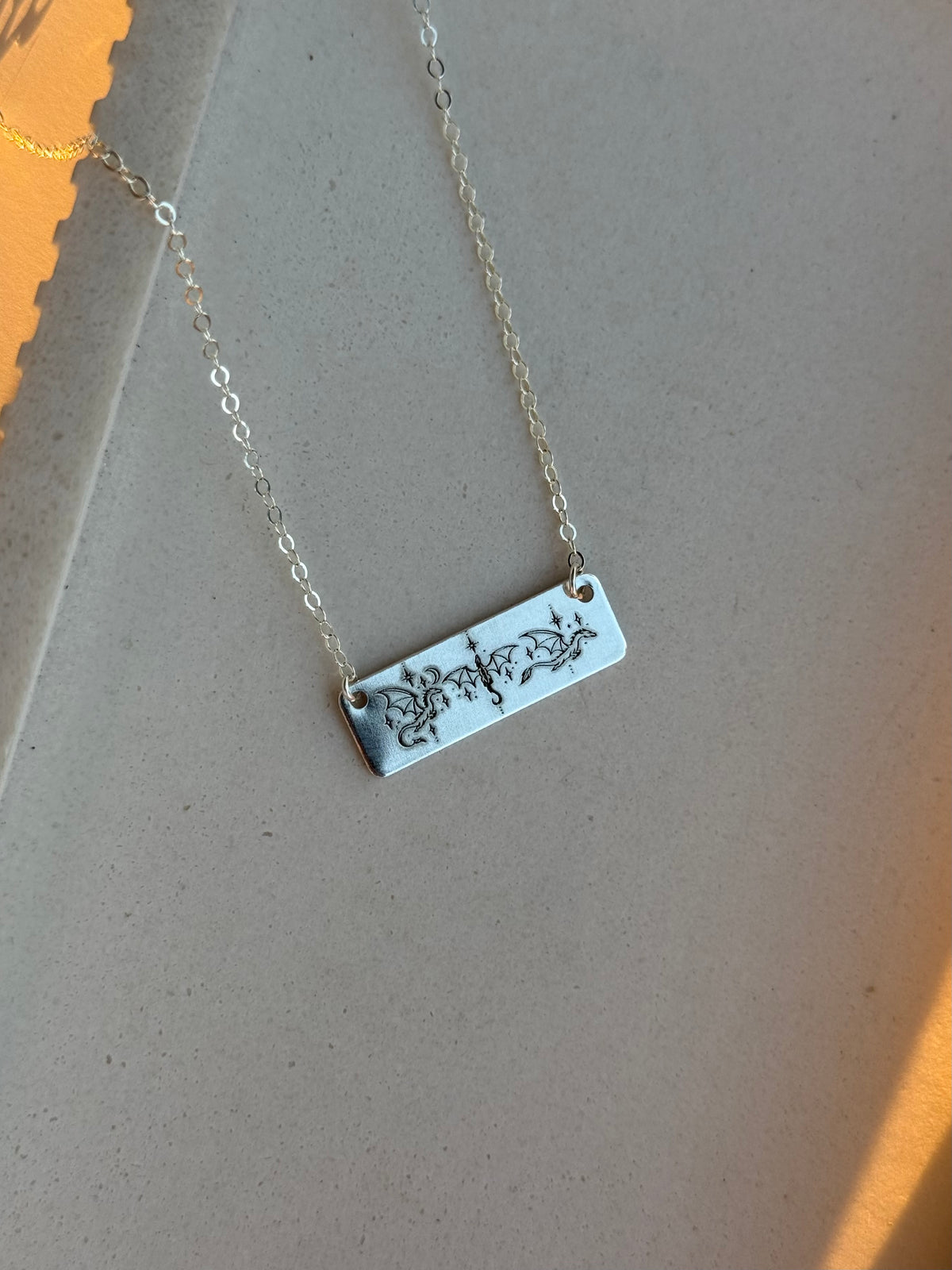 Three Dragons Chunky Bar Necklace