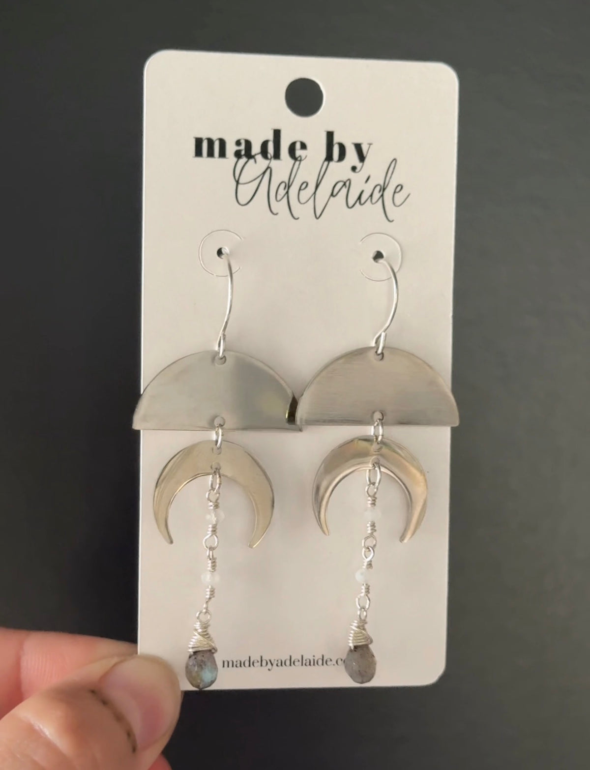 Moonstone + Labradorite Moon Dangle Earrings