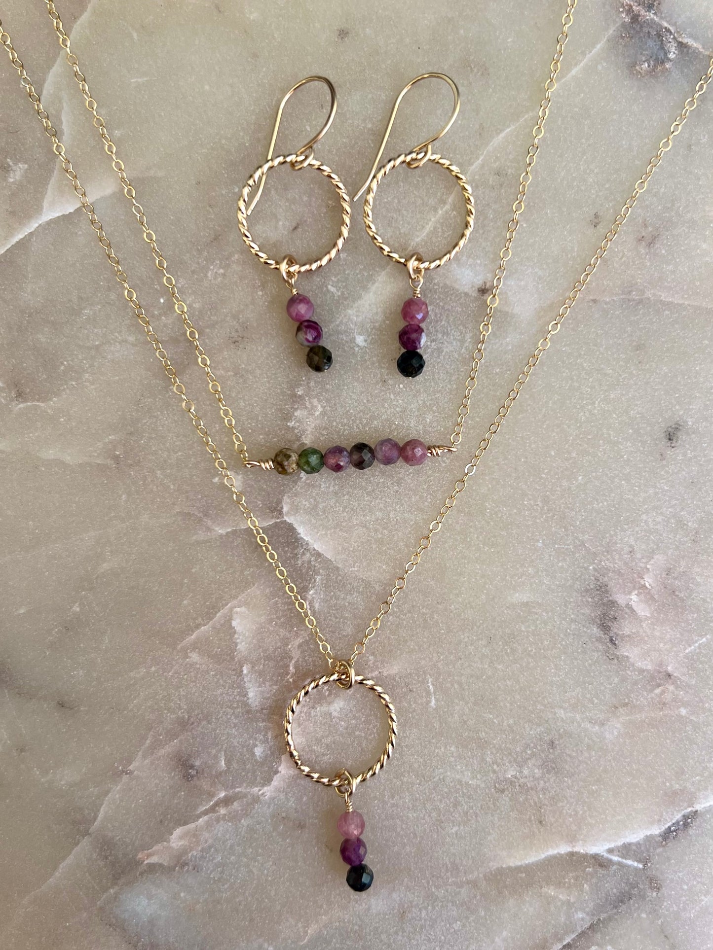 Tourmaline Circle Twist Necklace