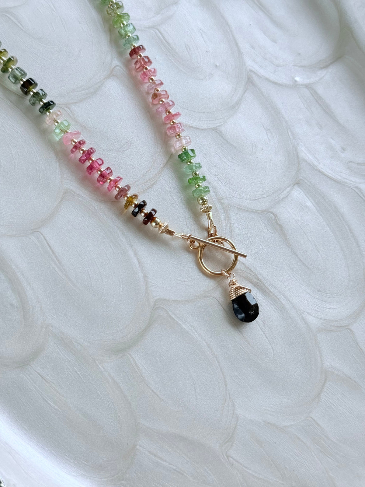 Rainbow Tourmaline Beaded Necklace w/ Toggle Clasp