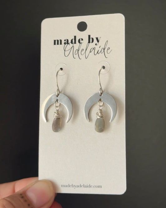 Labradorite Moon Dangle Earrings