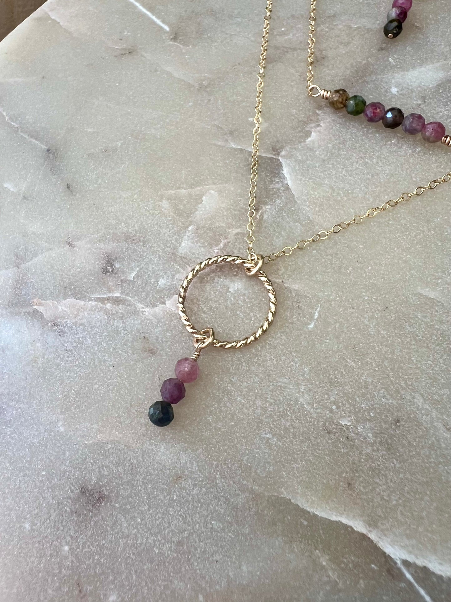 Tourmaline Circle Twist Necklace