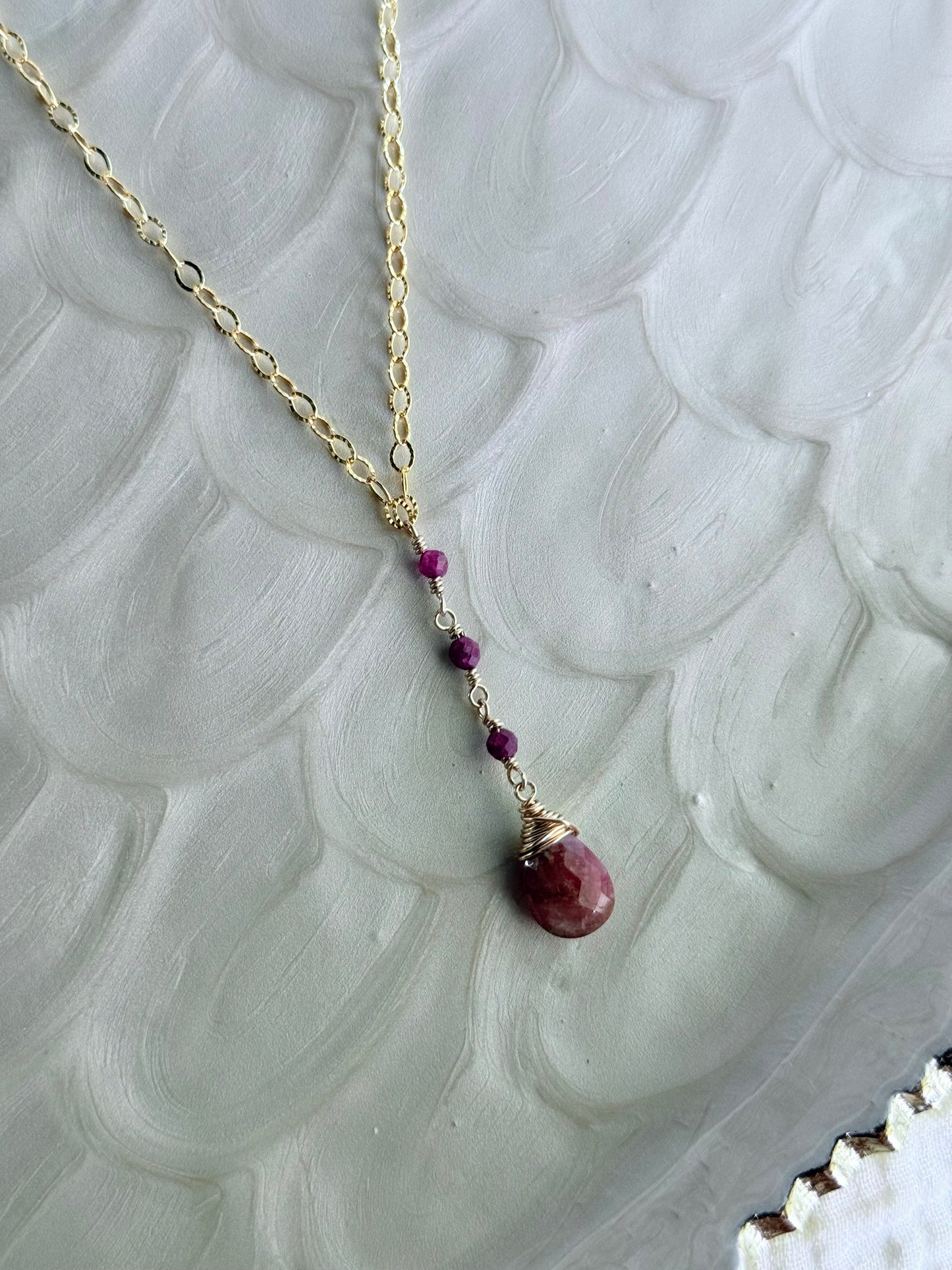 Ruby Drop Lariat Necklace