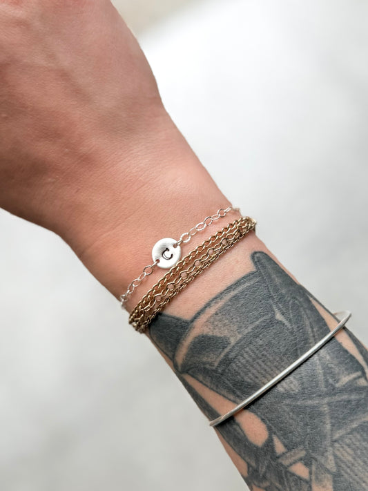 Small Circle Hand Stamped Magnetic Clasp Chain Bracelet