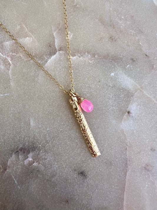 Pink Opal Floral Bar Necklace