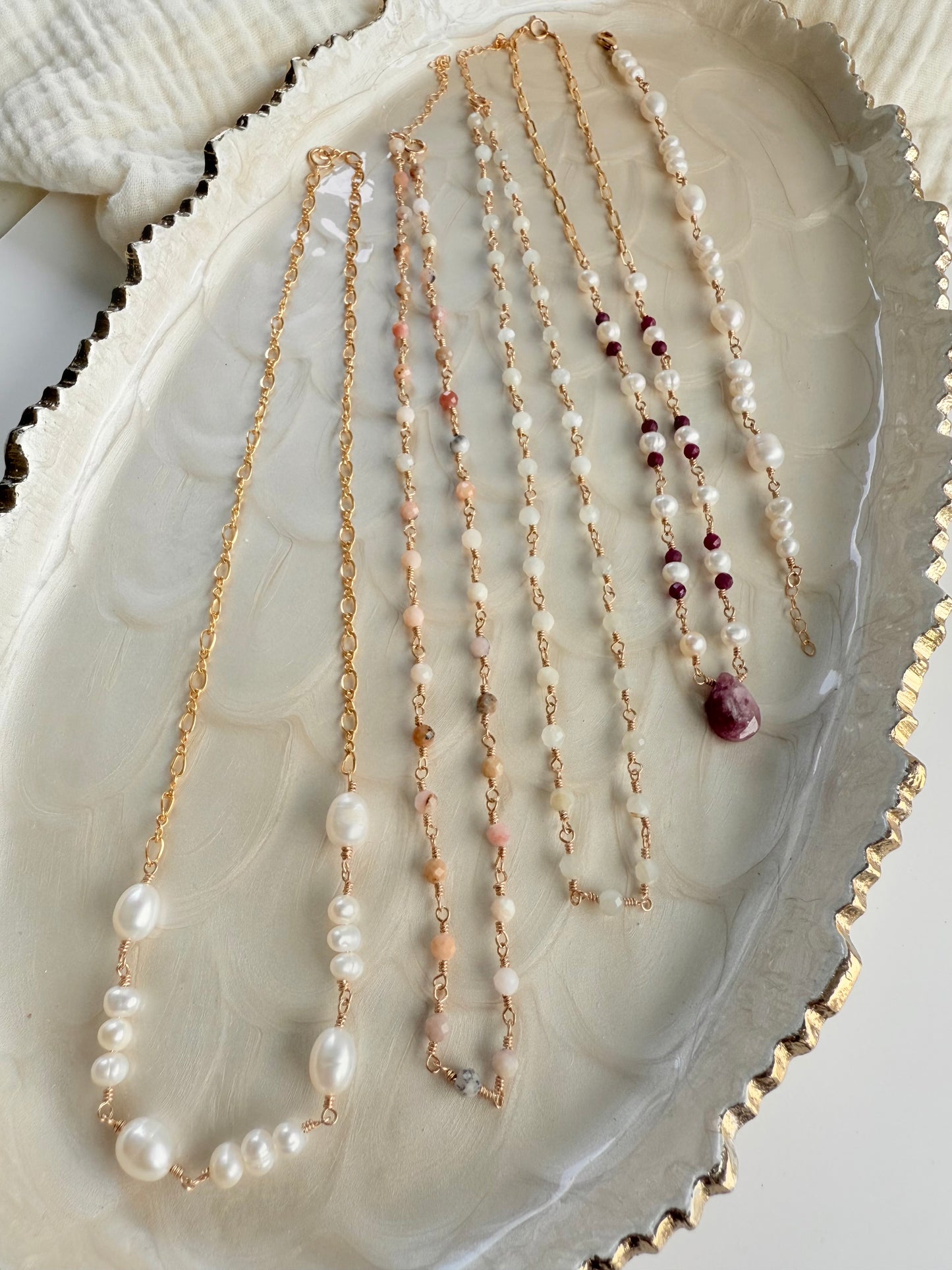 Moonstone Beaded Station Necklace