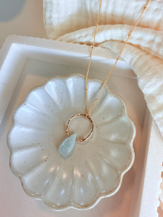 One of a Kind Aquamarine Circle Drop Necklace