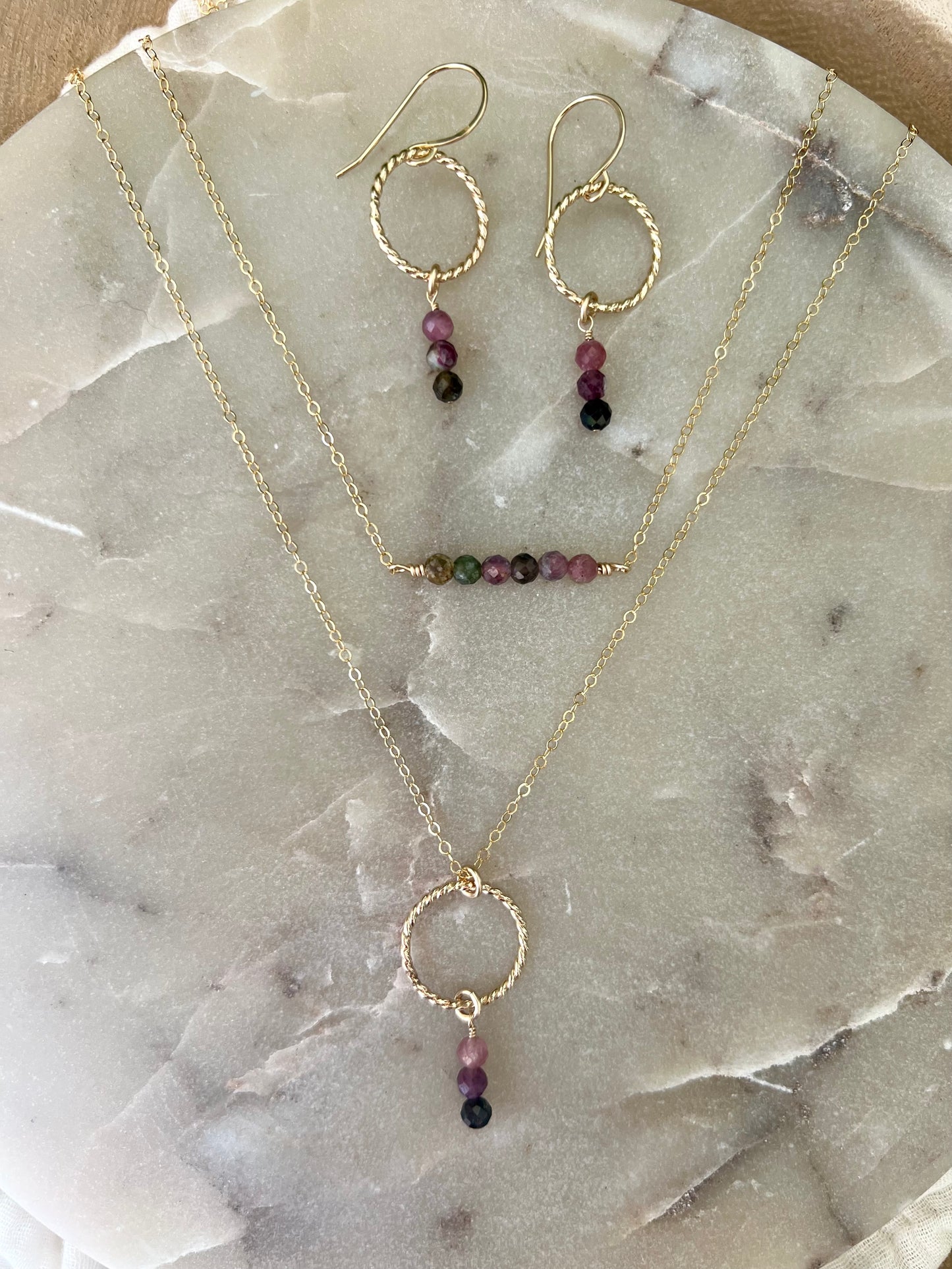 Tourmaline Circle Twist Necklace