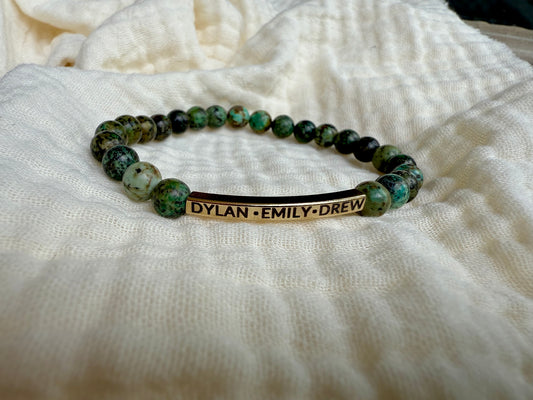 Engraved Beaded Bracelet