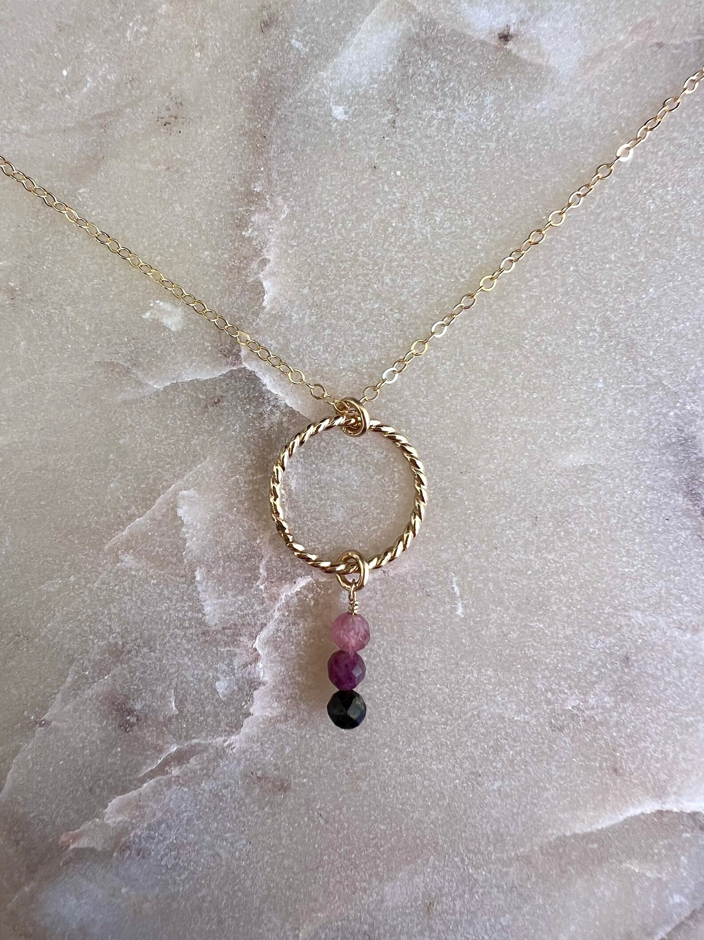 Tourmaline Circle Twist Necklace