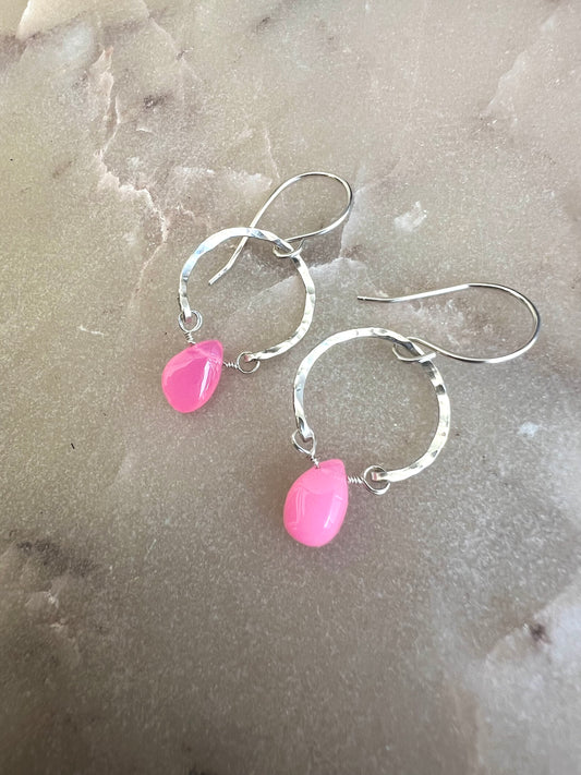 Pink Opal Half Hoop Earrings