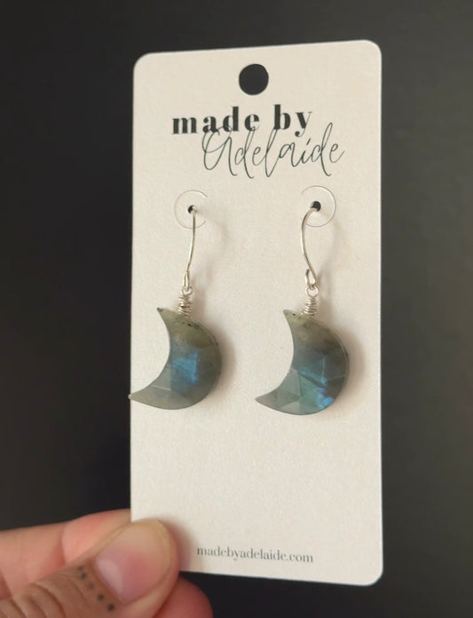 Labradorite Moon Dangle Earrings