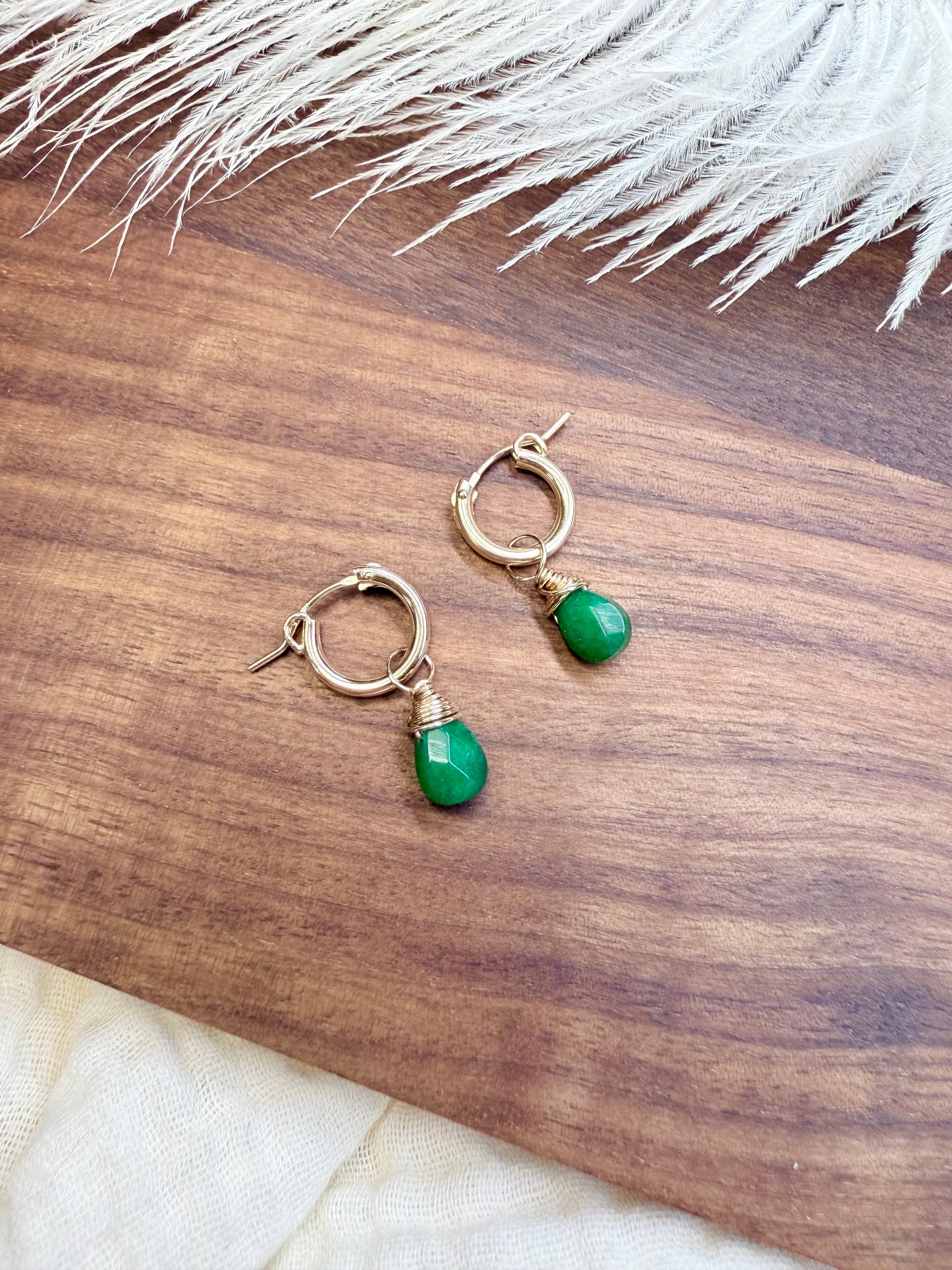 Green Jade Faceted Tear Drop Huggies