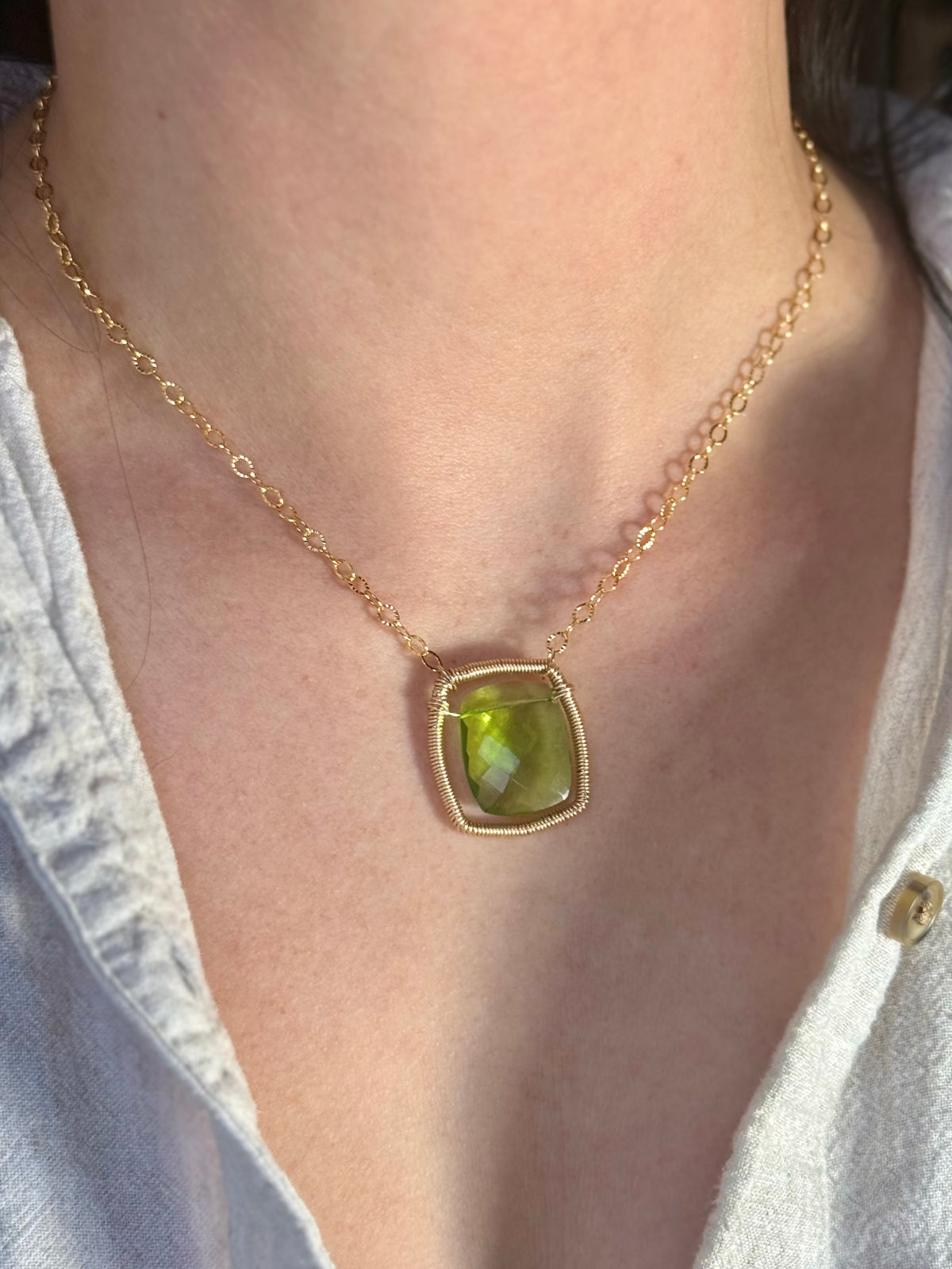 Peridot Square Necklace