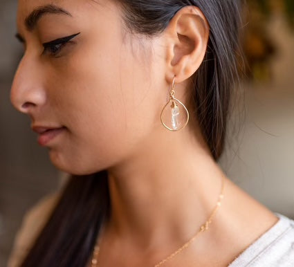 Clear Quartz Small Tear Drop Hoops