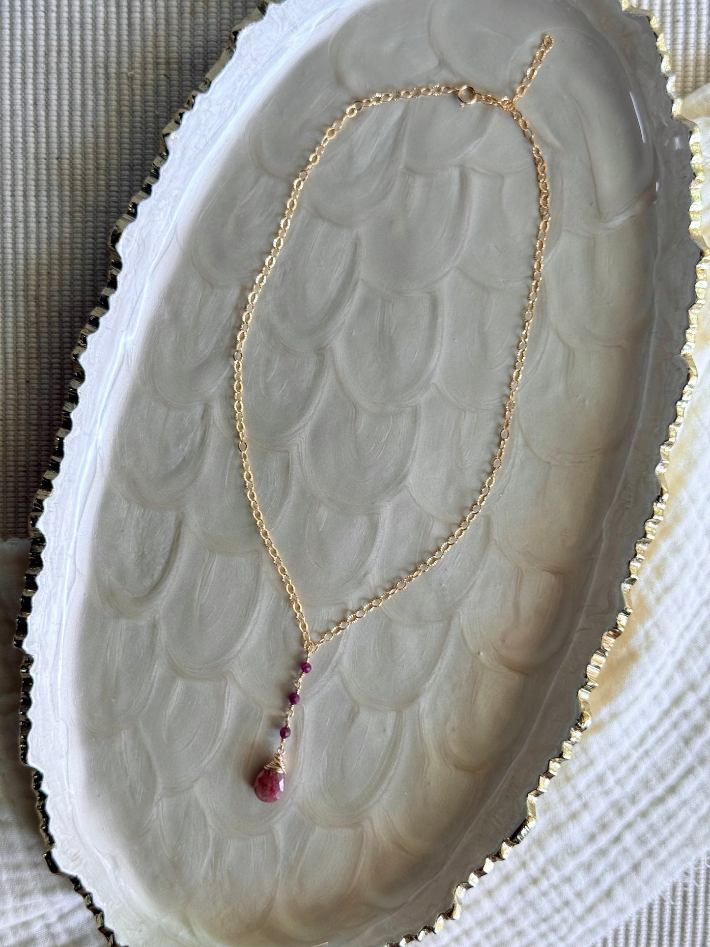 Ruby Drop Lariat Necklace
