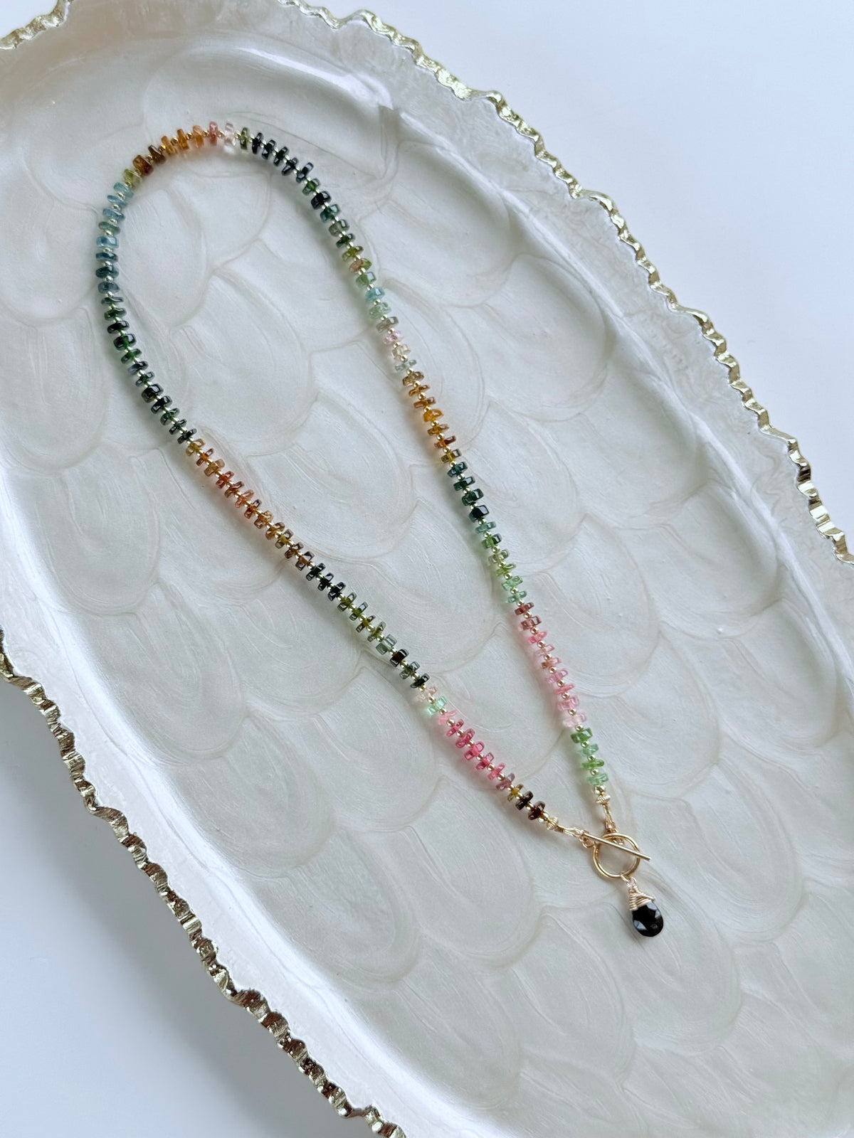 Rainbow Tourmaline Beaded Necklace w/ Toggle Clasp
