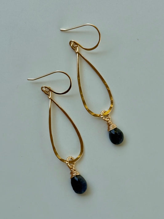 Sapphire Long Tear Drop Earrings