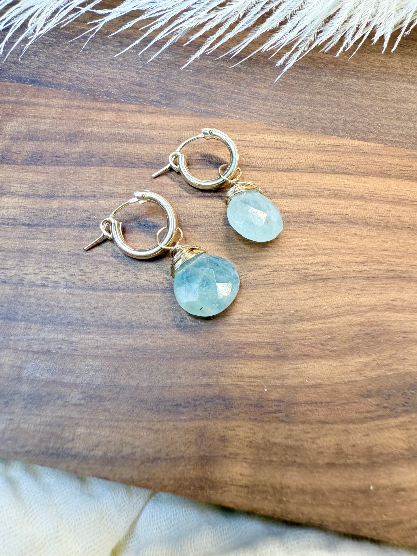 Aquamarine Faceted Tear Drop Huggies