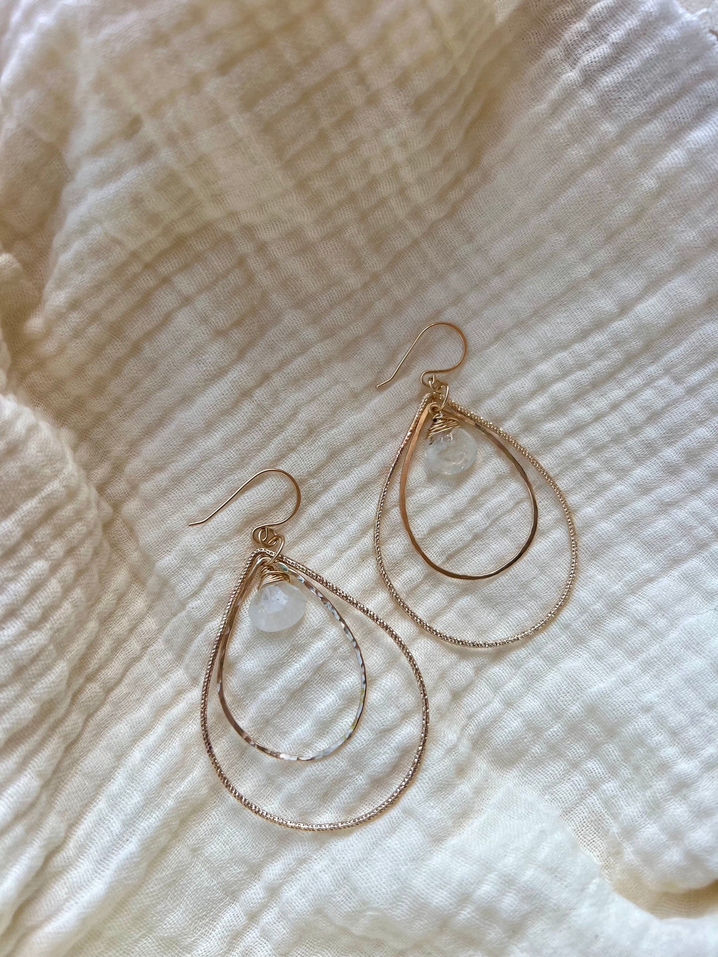 Moonstone Double Tear Drop Hoop Earrings