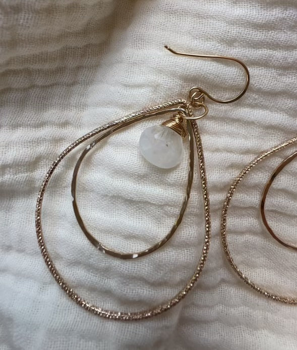 Moonstone Double Tear Drop Hoop Earrings